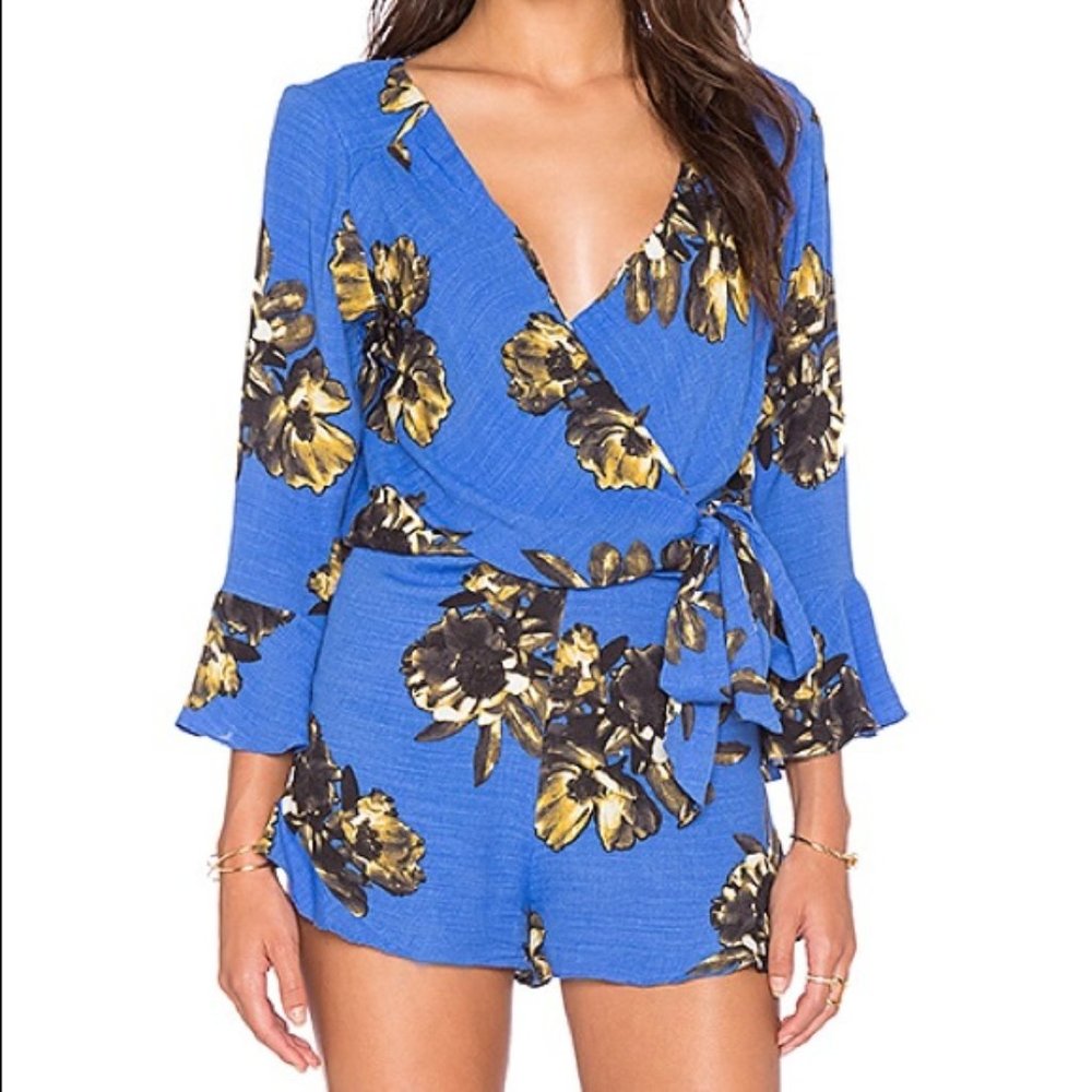 Free People blue All the Right Ruffles Romper